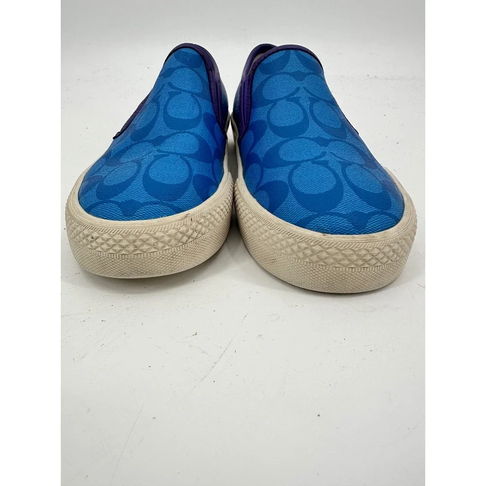 Coach Men's‎ Signature C Monogram Slip On Canvas Sneakers Blue Purple Size 7D - Picture 6 of 8